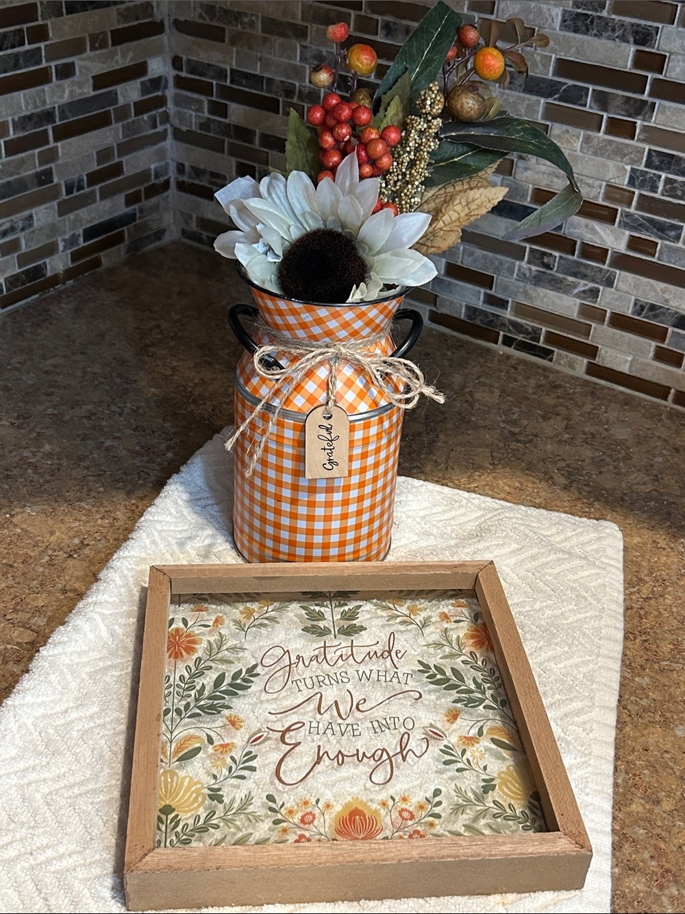 3 piece set Farmhouse Orange Gingham Floral Milk Can Vase - Brand